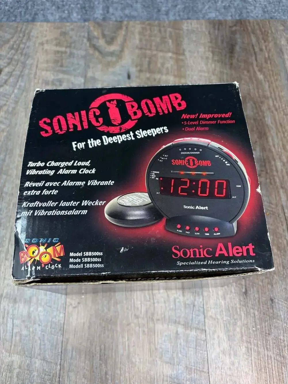 Sonic Bomb Dual Extra Loud Alarm Clock with Bed Shaker, Black |  Vibrating Alarm